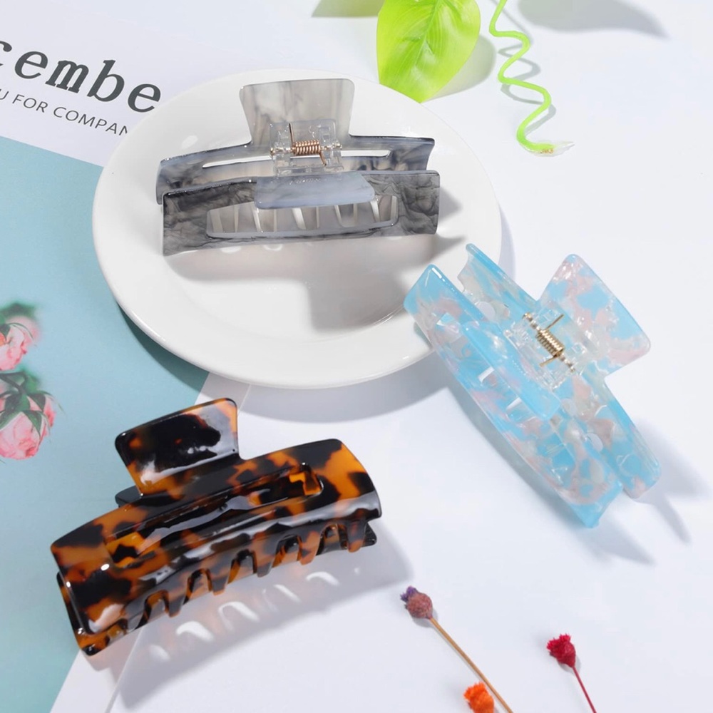 3 Large Multi-Color Acrylic Tortoise Shell Pattern Claw Clips